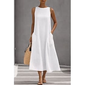 Women's Midi Dress Sundress White Dress Graduation Dress Elegant Fashion Classic Vacation Loose Fit Plain Sleeveless Crew Neck Black White Yellow Grey Summer S