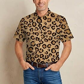 Retro Vintage Hippie 1970s Shirt Short Sleeves Hippie Leopard Print Fancy Dress Men's Music Festival Party Daily Wear Adults' Shirt Spring  Summer