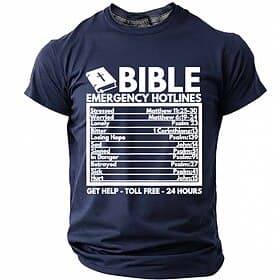 Bible Emergency Hotlines T shirt Men's Religious Inspirational Christian Spiritual T Shirt Graphic Crew Neck Short Sleeve Church Worship Inspirational Gift for