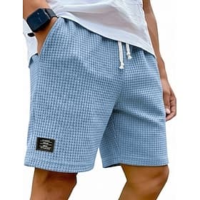 Men's Waffle Shorts Shorts Summer Shorts Beach Shorts Casual Shorts Pocket Elastic Waist Plain Comfort Breathable Knee Length Casual Outdoor Beach Vacation Fas