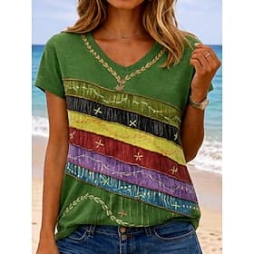 Femmes T-shirt Imprimé Graphique Lettre Équipe de football Élégant Classique Occasionnel Manche Courte Col en V Hauts Réguliers Occasionnel Quotidien Noir Viol thumbnail 2