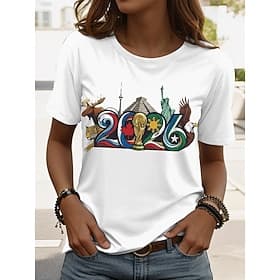 World Soccer Match 2026 Women's T Shirt Print Graphic Soccer Team Vintage Stylish Classic Short Sleeve Crew Neck Regular Tops Casual Daily White Summer Spring