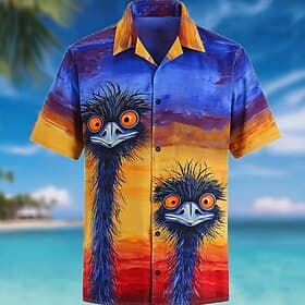 Men's Bird Ostriches Color-blocking Cuban Collar Shirt Summer Hawaiian Shirt Tropical Shirts Short Sleeve Hawaiian Funny Streetwear Holiday Beach Vacation Wear