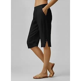 Women's 100% Cotton Capri Pants Slacks Summer Shorts Vacation Streetwear Basic Calf-Length Natural Plain Pocket Breathability Soft Comfortable Stretchy Casual
