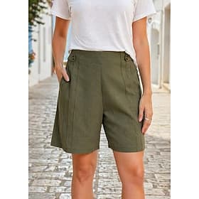 Women's Linen-feel Shorts Cotton Linen Bermuda Shorts Vacation Basic Casual Daily Short High Waist Comfort Inelastic Daily Ash Black White Green Summer Spring