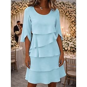 Women's Blue Black Pink Summer Spring Fall Mini Dress A Line Dress Ruffle Dress Vacation Formal Semi Formal Daily Office Wedding Regular Fit Crew Neck