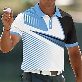 Men's Geometic Golf Sports Polo Shirts Short Sleeve Polo Shirts Collared Shirts Casual Athleisure Buttons Breathable Mesh Spring  Summer Blue Purple Green