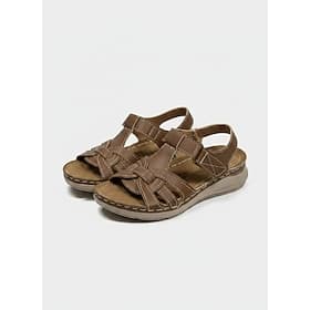Women's Brown Faux Leather Strap Sandals – Comfortable Open-Toe Casual Sandals with Cushioned Sole for Everyday Wear