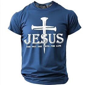 Jesus Cross The Way Truth Life Men's Religious Christian Spiritual T Shirt Graphic Crew Neck Short Sleeve Church Worship Gift for Believers Designer Clothing A
