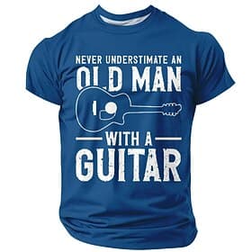 Men's Never Underestimate An Old Man With A Guitar Acoustic Guitar Vintage Musician T-Shirt Graphic Short Sleeve Crew Neck Fathers Day Gift Casual Designer Clo