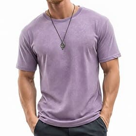 SoftFade™ Herren 100% Baumwolle Acid Wash Shirt Kurzärmelig Rundhals Sommer Einfach Vintage Lässig Garment Dyed Verblasst Lässig Streetwear Rosa Lila Kaffee Ob