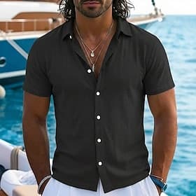 Per uomo Camicia Camicia di lino Camicia Estiva Camicia da Spiaggia Camicia hawaiana estiva Tinta unica Casuale Quotidiano Nero Bianco Verde chiaro Rosa Manica