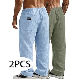 Homme Pantalons en Lin Pantalons Pantalon d'été Pantalons Amples Pantalons de Plage Cordon de serrage Taille Élastique Jambe Droite Uni Confort Respirant Longu thumbnail 3