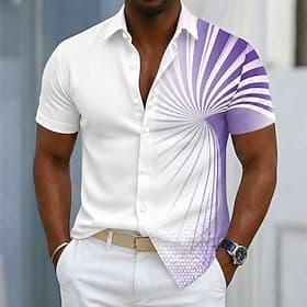 Men's Geometric Radiant Spiral Stripes Gradient Color Shirt Button Up Shirt Casual Dress Shirt Short Sleeve Business Casual Daily Outdoor Vacation Summer Sprin