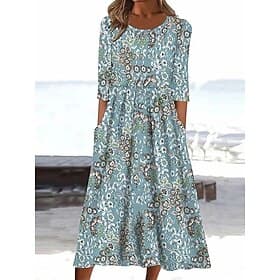 Women's Midi Dress Shift Dress Vacation Casual Boho Daily Summer Dress Spring Dress Regular Fit Graphic Half Sleeve Crew Neck Blue Yellow Pink Royal Blue Summe