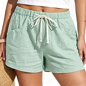 Women's Shorts Summer Shorts Beach Shorts Casual Shorts Vacation Fashion Casual Daily Short High Waist Solid Color Plain Drawstring Pocket Elastic Waistband Co