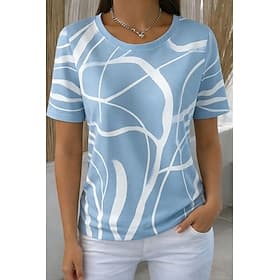 Women's T Shirt Print Graphic Abstract Stylish Classic Casual Short Sleeve Crew Neck Regular Tops Daily Blue Purple Orange Green Khaki Summer Spring