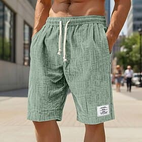 Men's Summer Shorts Beach Shorts Casual Shorts Drawstring Elastic Waist Solid Color Comfort Knee Length Daily Outdoor Streetwear Fashion Retro Vintage Blue Bla