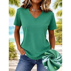 Women's  Ice silk cool  Antibacterial fabriT Shirt Cotton Shirt Tee Top Solid Color Fashion Stylish Basic Short Sleeve V Neck Regular Tops Casual Daily Going o