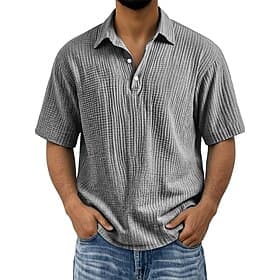Men's Shirt Popover Shirt Summer Shirt Beach Wear Cotton Linen Shirt Button Up Shirt Solid Color Casual Vacation Blue Black Navy Blue Purple Short Sleeve Shirt