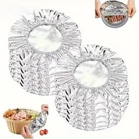 50/100pcs Reusable Bowl Covers, Elastic Aluminum Foil Lids for Leakproof Food Storage(Up to 350° F/177 °C), Heat Resistant Plate Covers for Baking, Meal Prep,