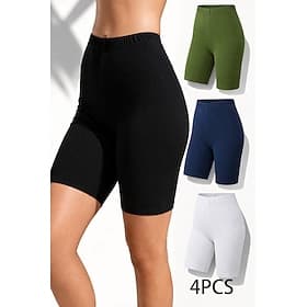 4PCS Women's Chinos Shorts Leggings Cozy Leggings Vacation Streetwear Basic Knee Length High Waist Plain Elastic Waist Comfort Breathability Stretchy Vacation
