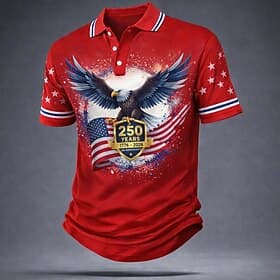 4th of July 2026 250th Men's American US Flag Polo Shirts Short Sleeve Polo Shirts Collared Shirts Casual Streetwear Athleisure Buttons Breathable Mesh Spring