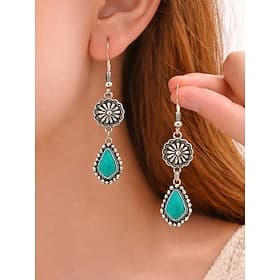 Women's Bohemian Turquoise Alloy Earrings, Lightweight Dangle Jewelry, Perfect for Beach Vacation, Casual Daily Wear and Summer Accessories