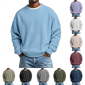 Men's Sweatshirt Waffle Sweatshirt Pullover Apricot White Crew Neck Plain Textured Casual Daily Sports  Outdoor Polyester Streetwear Cool Sportswear Spring   F