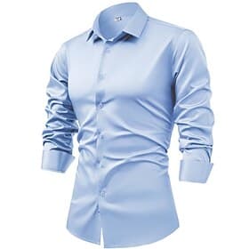 Men's Satin Shirt Dress Shirt Non Iron Shirt Button Up Shirt Solid Color Outdoor Business Blue Black White Light Green Long Sleeve Turndown Summer Spring Cloth