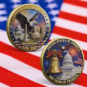 U.S. 250th Anniversary Commemorative Coin, Patriotic Collectible Coin with Liberty Bell, Eagle  Statue of Liberty Design, Semiquincentennial Challenge Coin, Du thumbnail 2