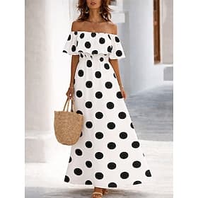 Women's Maxi Dress Boho Dress Sundress Casual Dress Ethnic Dress Elegant Bohemia Vacation Beach Holiday Date Regular Fit Floral Short Sleeve Off Shoulder Blue