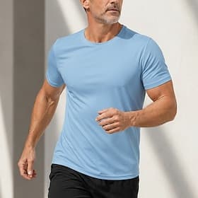 Men's T Shirt Tee Top Short Sleeve Crew Neck Summer Spring Plain Casual Athletic Quick Dry Slim Plain Casual Daily Sports Light Blue Black White Top Tee for Me