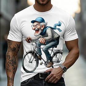 Men's 3D Cartoon Old Man T Shirt Short Sleeve T shirt 3D Print Crew Neck Shirt Exaggerated Designer Club Party Holiday White Summer Spring Clothing Apparel S M