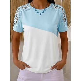 Women's Blouse Lace Tops Lace Plain Vintage Stylish Modern Short Sleeve Crew Neck Regular Tops Casual Holiday Summer Blue Black White Purple Summer Spring