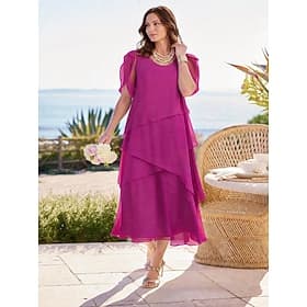 Women's Midi Dress Chiffon Dress Elegant Daily Outdoor Vacation Loose Fit Plain Short Sleeve Crew Neck Maroon Fuchsia Summer