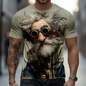 Per uomo Ombre Vecchio Uomo Maglietta Manica Corta maglietta Stampa 3D Girocollo Camicia Divertente Casuale Quotidiano Streetwear Blu Arancione Cachi Estate Pr thumbnail 2