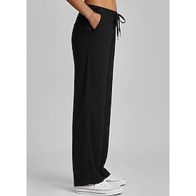 Women's 100% Cotton Plus Size Summer Pants Vacation Basic Casual Daily Full Length High Waist Solid Color Drawstring Wide Leg Comfy Comfort Quick Dry Micro-ela