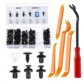HE26 100PCS Universal Expansion Screw Clips Set with 5PCS Fastener Removal Tool, Automotive Fastener Kit for Automobiles Mudguard Leaf Plates Door Panel Clip,
