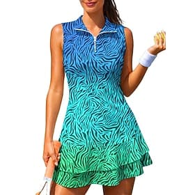 Damen Farbverlauf Zebra Tenniskleid Sportkleid Ärmellos Blumen Atmungsaktiv Tennis Golfspiel Badminton Polokragen Reißverschlusskragen Shorts Kleid Dunkelgrau