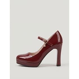 Women's Red Patent Platform Mary Jane Heels, Round Toe Strap Dress Shoes for Wedding Guest, Garden Wedding  Formal Events