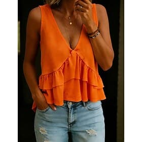Women's Tank Top Ruffle Plain Fashion Stylish Classic Sleeveless V Neck Regular Tops Daily Going out Weekend Blue Black White Pink Orange Summer Spring