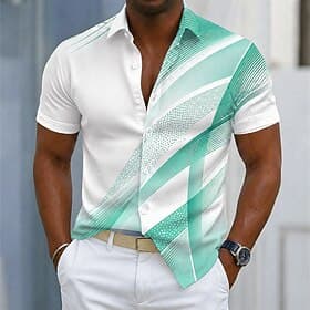 Men's Geometric Gradient Color Abstract Art Shirt Button Up Shirt Casual Dress Shirt Short Sleeve Business Casual Daily Outdoor Vacation Summer Spring Turndown thumbnail 2