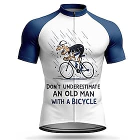 Men Cycling Jersey Never Underestimate An Old Man With A Bicycle Short Sleeve Bike Jersey Top with 3 Rear Pockets UV Resistant Quick Dry With Pockets Front Zip