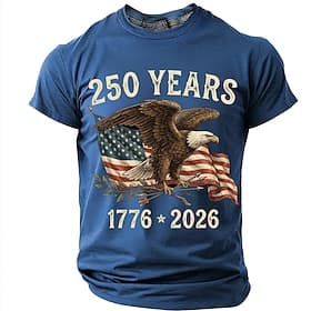 250th Anniversary 1776 2026 Men's Patriotic Bald Eagle American Flag Vintage USA Pride T Shirt Graphic Crew Neck Short Sleeve Fourth of July Semiquincentennial