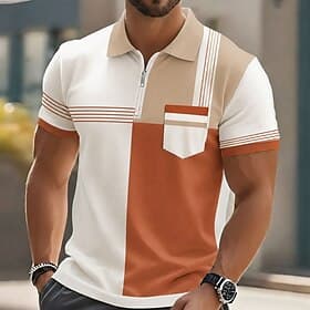 Voor heren Kleurenblok Meetkundig Poloshirts Korte mouw Poloshirt Overhemden met kraag Casual Buiten Sportkleding Feestdagen Zak 3D-afdrukken Polo met kwartrit thumbnail 2
