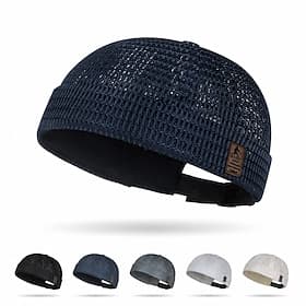 Chapeau docker respirant sans bord pour homme, bonnet d'été léger en maille avec empiècement en cuir et ventilation ajourée, style hip-hop unisexe.