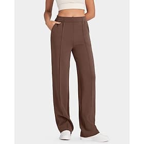 Women's Wide Leg Vacation Basic Full Length High Waist Solid Color Pocket Comfortable Micro-elastic Daily Coffee brown Black Light Grey Spring Loose Fit