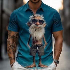 Herren Comic-Figuren Lustig Alter Mann Hemd Sommerhemd Knopfhemd Kurzarm Vintage-Retro Täglich Outdoor Urlaub Sommer Frühling Umlegekragen 3D-Druck Hemden mit