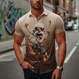 Per uomo Divertente Personaggio dei cartoni animati Vecchio Uomo Camicia Camicia Estiva Camicia con Bottoni Manica Corta Vintage Retrò Quotidiano All'aperto Va